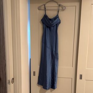 Blue Midi Slip Dress for Wedding Guest